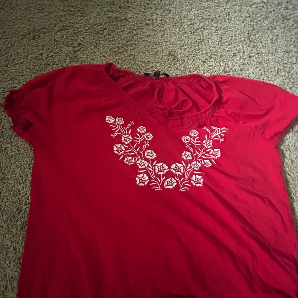 Tommy Hilfiger Red Blouse with White Floral Design